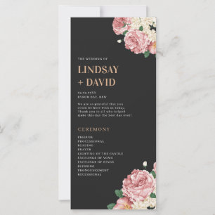 Peony Roses sur Black Wedding Ceremony Programme