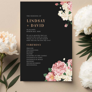 Peony Roses sur Black Wedding Ceremony Programme