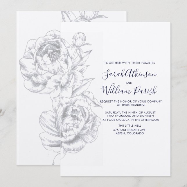 Peony Simple Faire-part de mariage (Devant / Derrière)