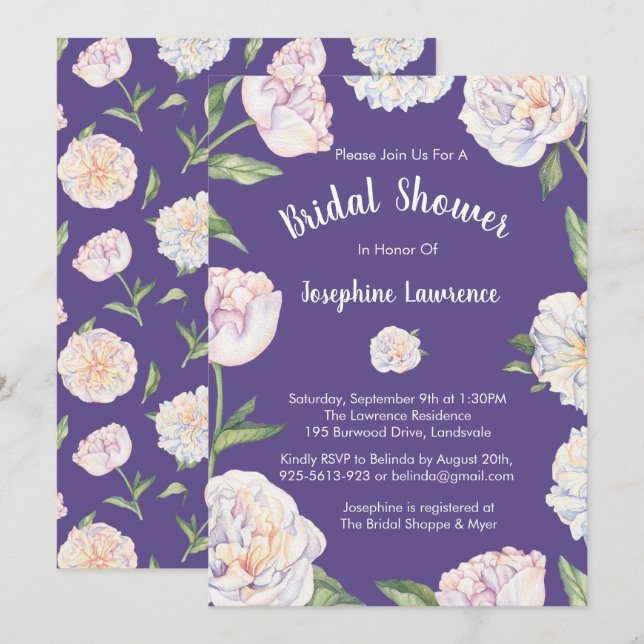 Peony Violet violet violet nuptiale Invitations de (Devant / Derrière)