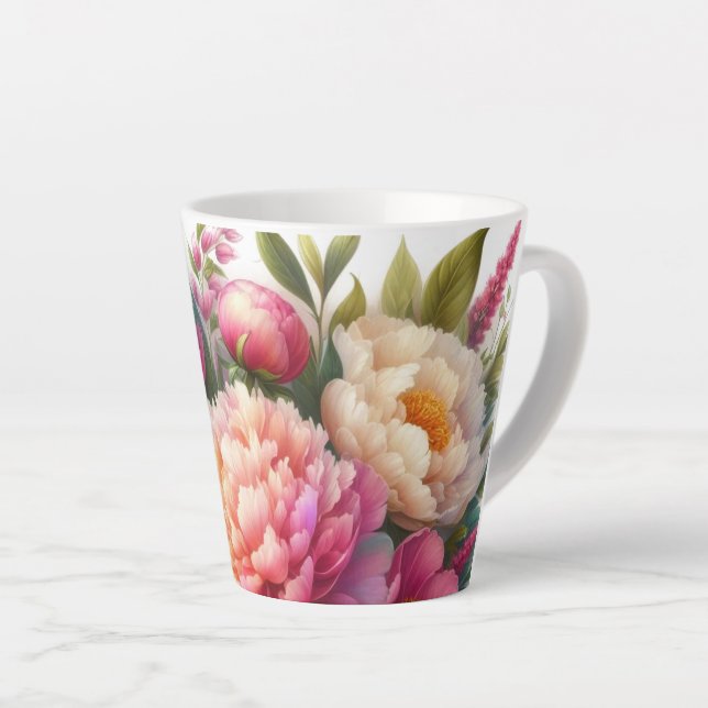 Peonys Pony Rose Floral Latte Mug (Angle droit)