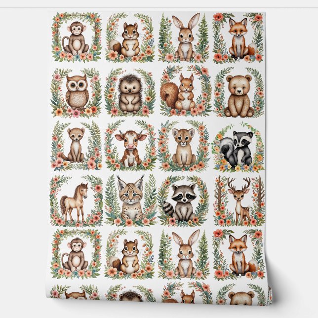 Pépinière Bois Bébé Animal Accent Papier Mur (Déroulement)