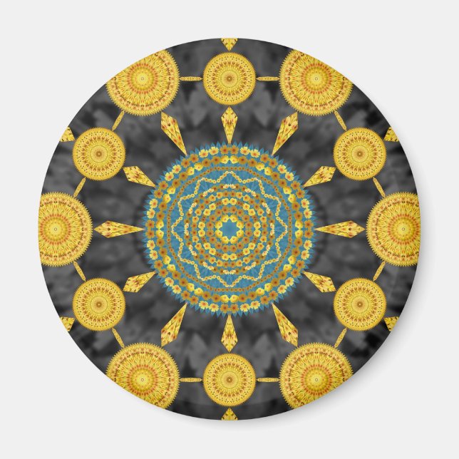 Pépites dorées Mandala Array Round Magnet (Devant)