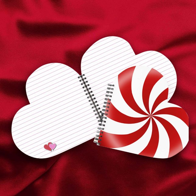 Pepperment Candy Heart Journal (Peppermint candy journal is a fun gift. Choose with or without lines, choose spiral color too!)