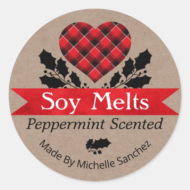 Pepperment de Noël Soy Melt Kraft Plaid Étiquettes (Devant)