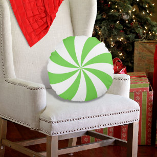 Peppermenthe Swirl Green White Round Coussin