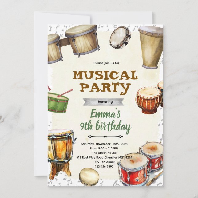 Percussion Birthday party Invitation (Devant)