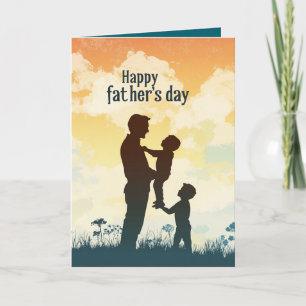 Père I enfants silhouette Fête des pères Carte pli