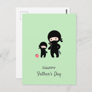 Père Ninja et enfant sur carte postale verte