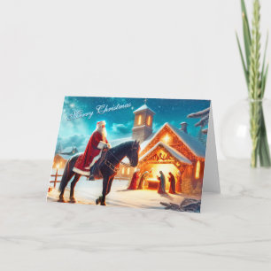 Père Noël à cheval à la carte de Noël de la Nativi