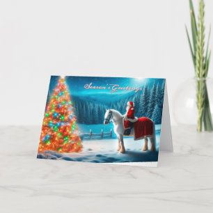 Père Noël à cheval Admirer une carte d'arbre de No