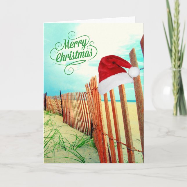 Père Noël à la carte de Noël de plage (Devant)