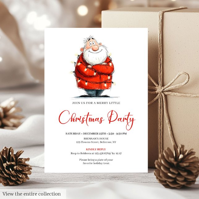 Père Noël à l'aquarelle Invitation de fête de Noël (Watercolor Santa Funny Editable Christmas Party Invite

)