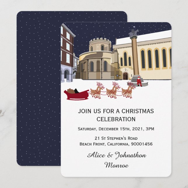 Père Noël À Londres Fête De Noël Invitation (Devant / Derrière)