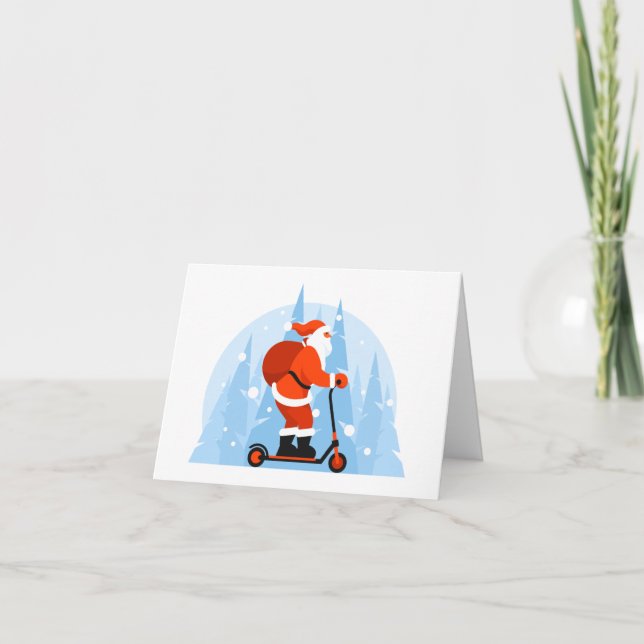 Père Noël à scooter carte de Noël (Devant)