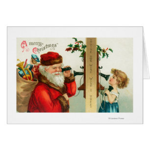 Père Noël au téléphone avec la petite fille