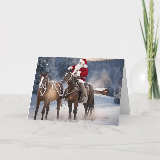Père Noël avec cheval Carte de Noël occidentale (Devant)