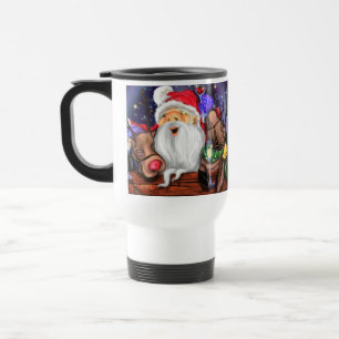 Père Noël avec des rennes drôle de Noël Voyage Mug