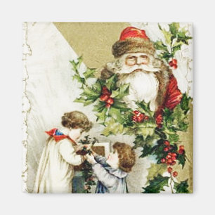 Père Noël Avec Enfants Magnet Vintage