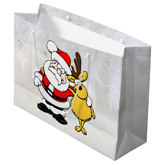 Père Noël avec le dessin de cerf grand sac cadeau (Devant Angle)