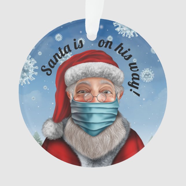Père Noël avec masque facial 2 Ornement (devant)