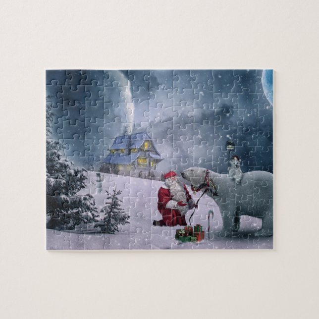 Père Noël avec puzzle de Noël ours polaire (Horizontal)