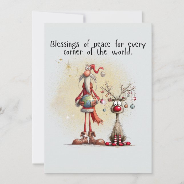 Père Noël avec renne Carte de vacances plate (Devant)