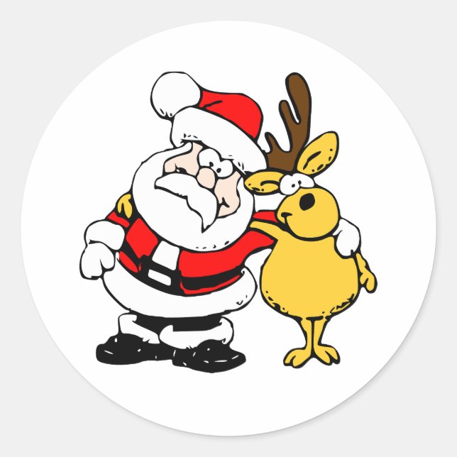 Père Noël Avec Sticker Rond Classique Cerf (Devant)