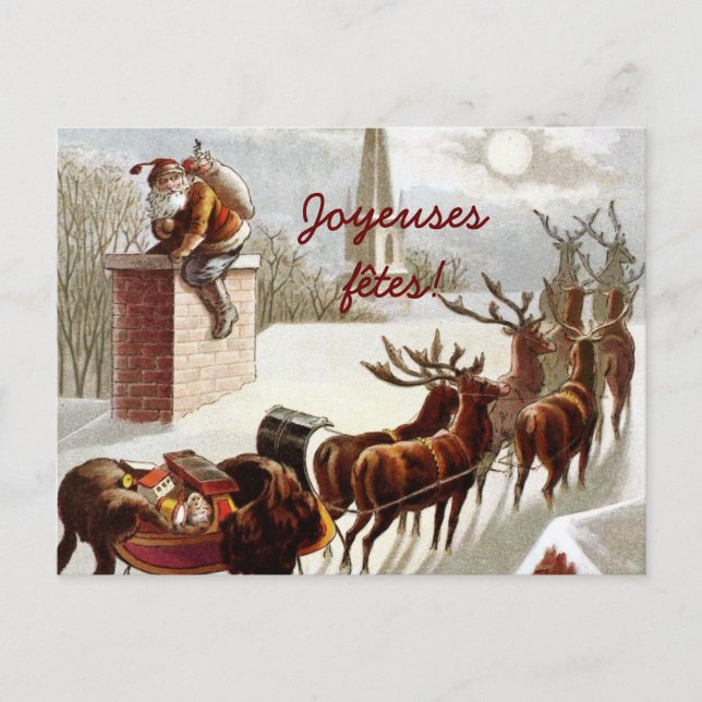Père Noël avec traîneau et renne cartes postales (Devant)