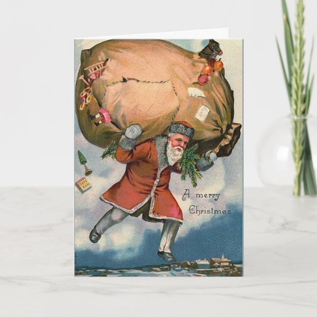 "Père Noël avec un sac énorme carte de jouets" (Devant)