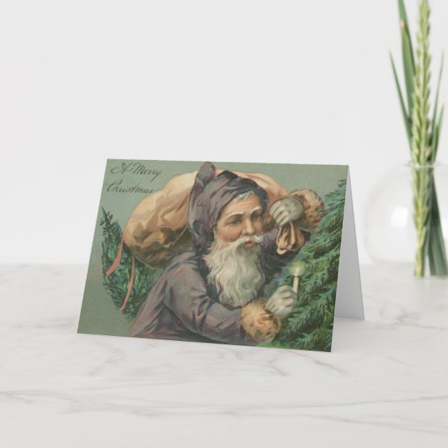 Père Noël avec une carte de Noël de sac (Devant)