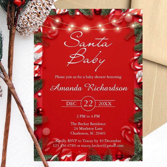 Père Noël Baby Christmas Baby shower Invitation (Santa Baby Christmas Baby Shower Invitation)