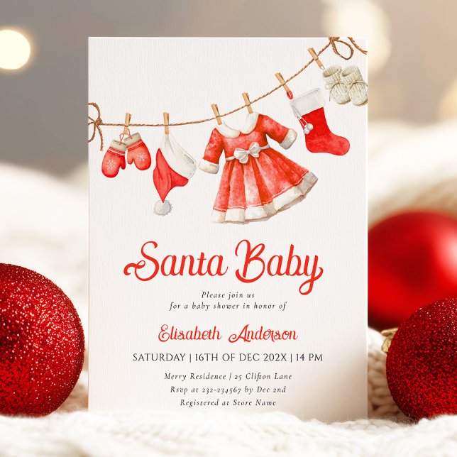Père Noël Baby Girl Baby shower Invitation (Créateur téléchargé)
