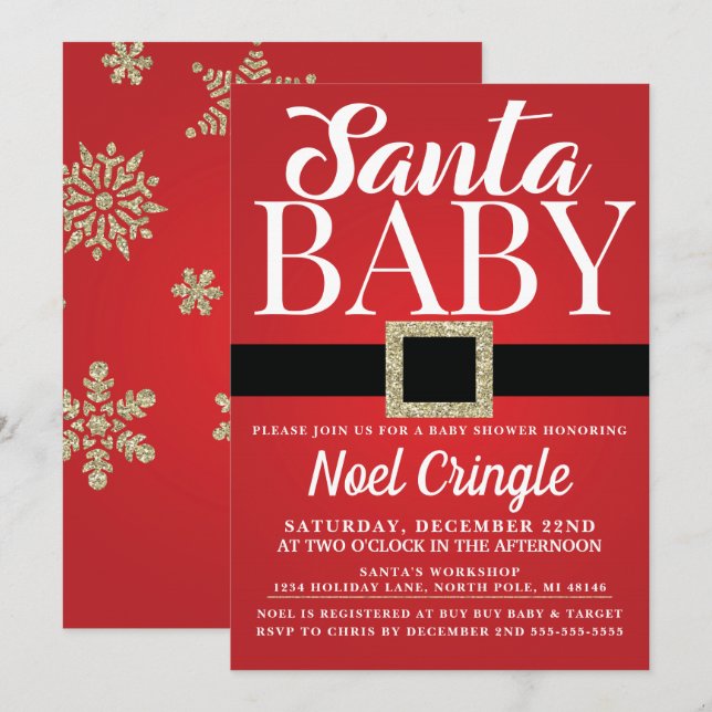 Père Noël Baby Winter Baby shower Invitation (Devant / Derrière)