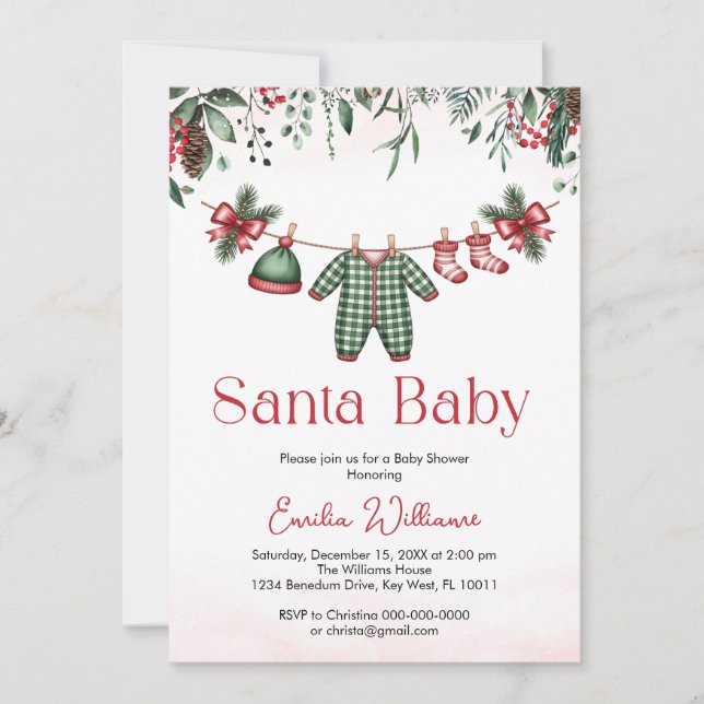 père Noël bébé noël garçon baby shower invitation (Devant)