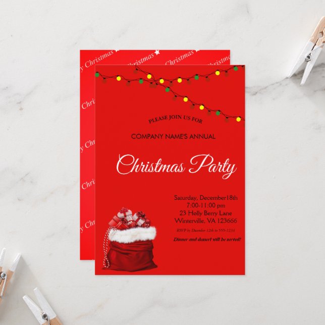 Père Noël cadeaux de sac, invitation de lampes (Devant/Arrière en situation)