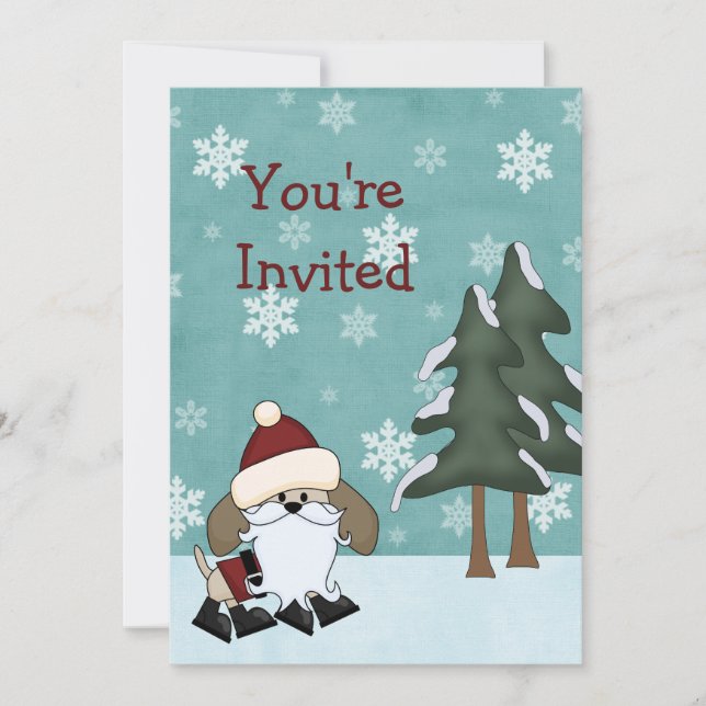Père Noël Chien Noël Fête Anniversaire Invitation (Devant)