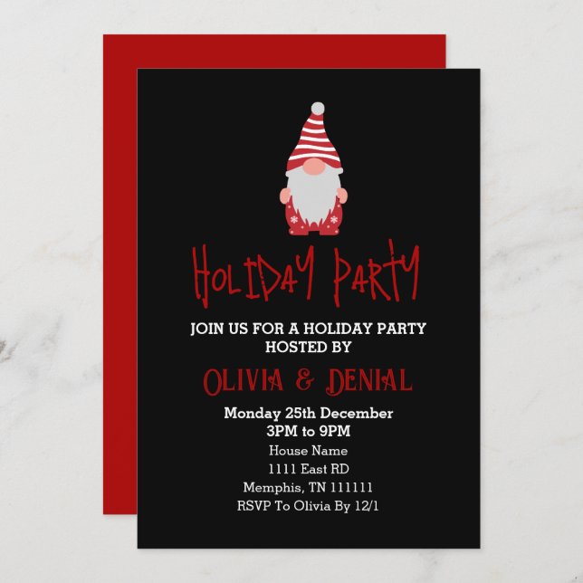 Père Noël Christmas Holiday Black Party Invitation (Devant / Derrière)