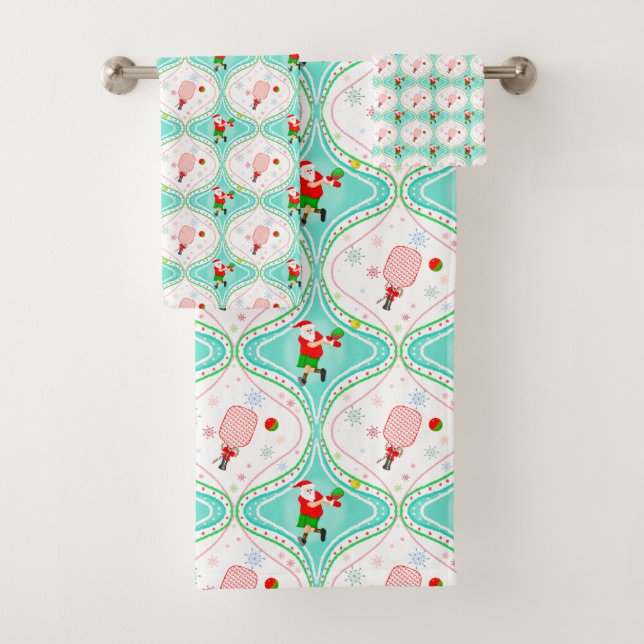 Père Noël Christmas Pickleball Ogee Motif Round (En situation)