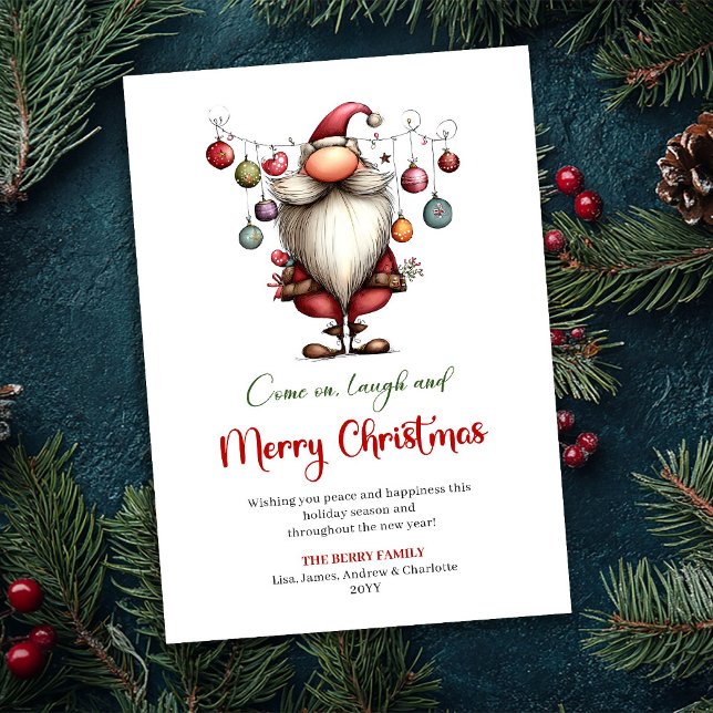Père Noël Classique Farfelu Rouge Vert Carte de Vœ (Classic Quirky Santa Red Green Christmas Greeting)