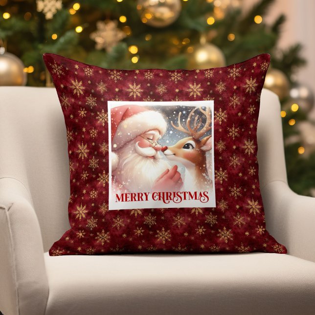 Père Noël Classique Rudolph Noël Oreiller Mignon F (Classic Santa Rudolph Xmas Pillow Cute Holiday Joy)
