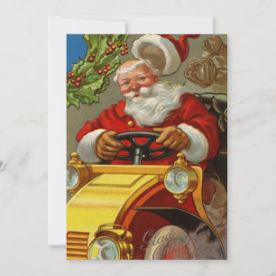 père Noël conduit dans une voiture jaune carte bla