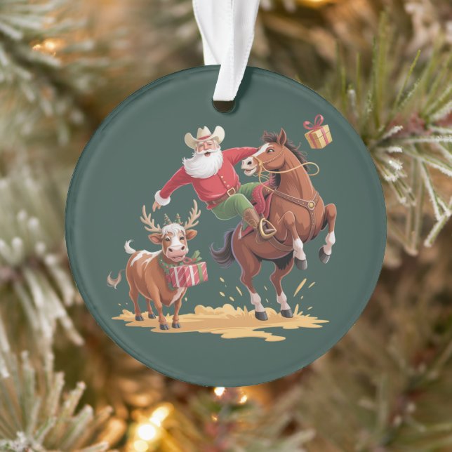 Père Noël Cowboy Occidental Rodeo Cheval & Renne d (Arbre)