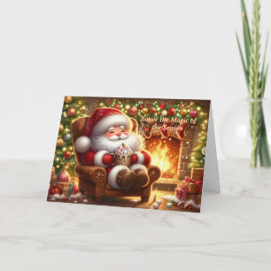 Père Noël Cozy au coin du feu Carte de Noël pliée
