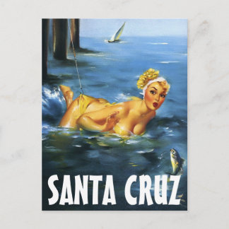 père Noël Cruz carte postale Vintage pin girl art