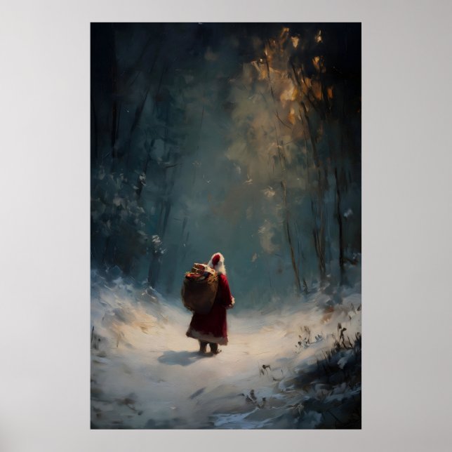 Père Noël dans une impression de forêt hivernale,  (Devant)