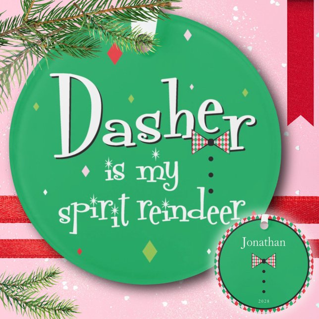Père Noël Dasher Reindeer Preppy Green Christmas (Santa’s Reindeer Dasher Preppy Green Christmas Ornament)