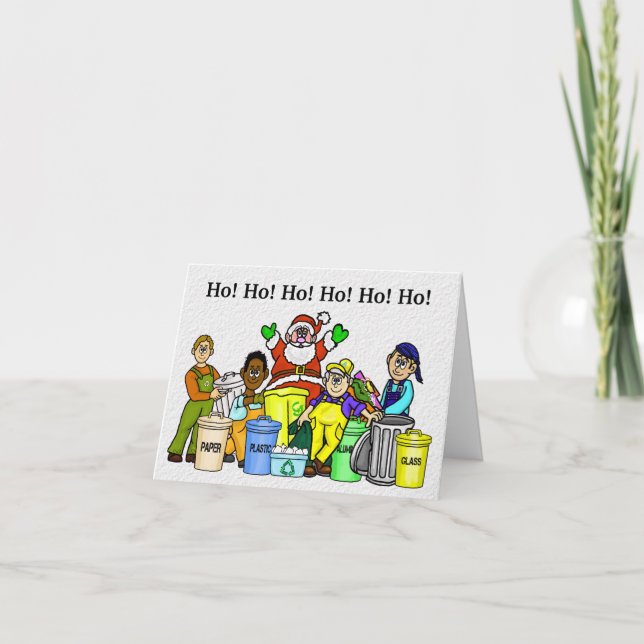 Père Noël de carte de Noël recyclée et éboueurs (Devant)