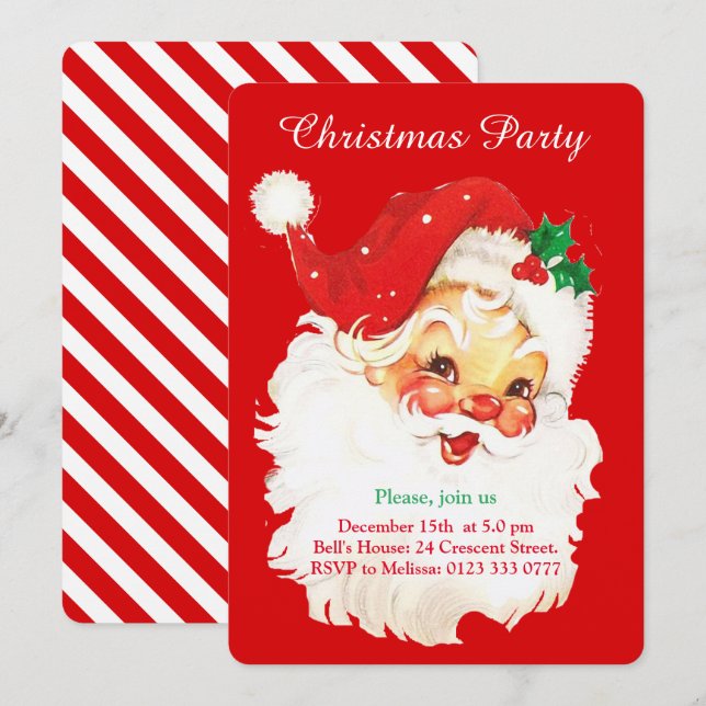 Père Noël de Noël sur invitation de fête rouge (Devant / Derrière)