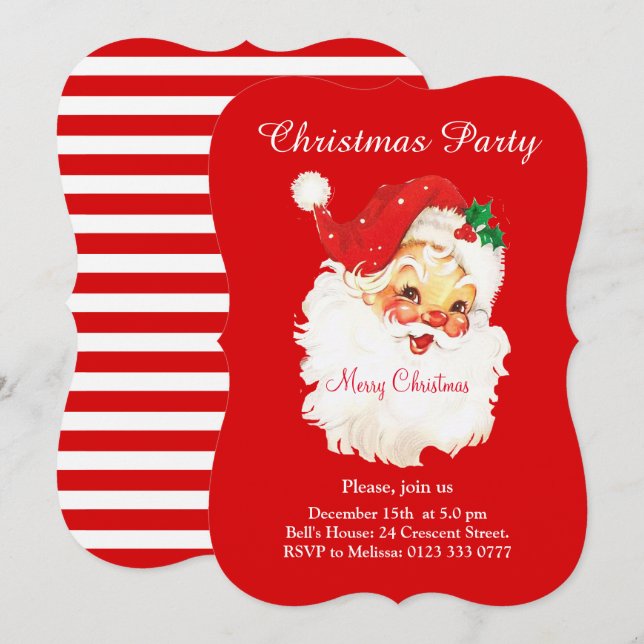 Père Noël de Noël sur invitation de fête rouge (Devant / Derrière)